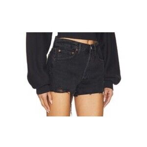 Agolde Parker Shorts Size 25 Black Cut Off Button Fly Raw‎ Hem Distressed $148